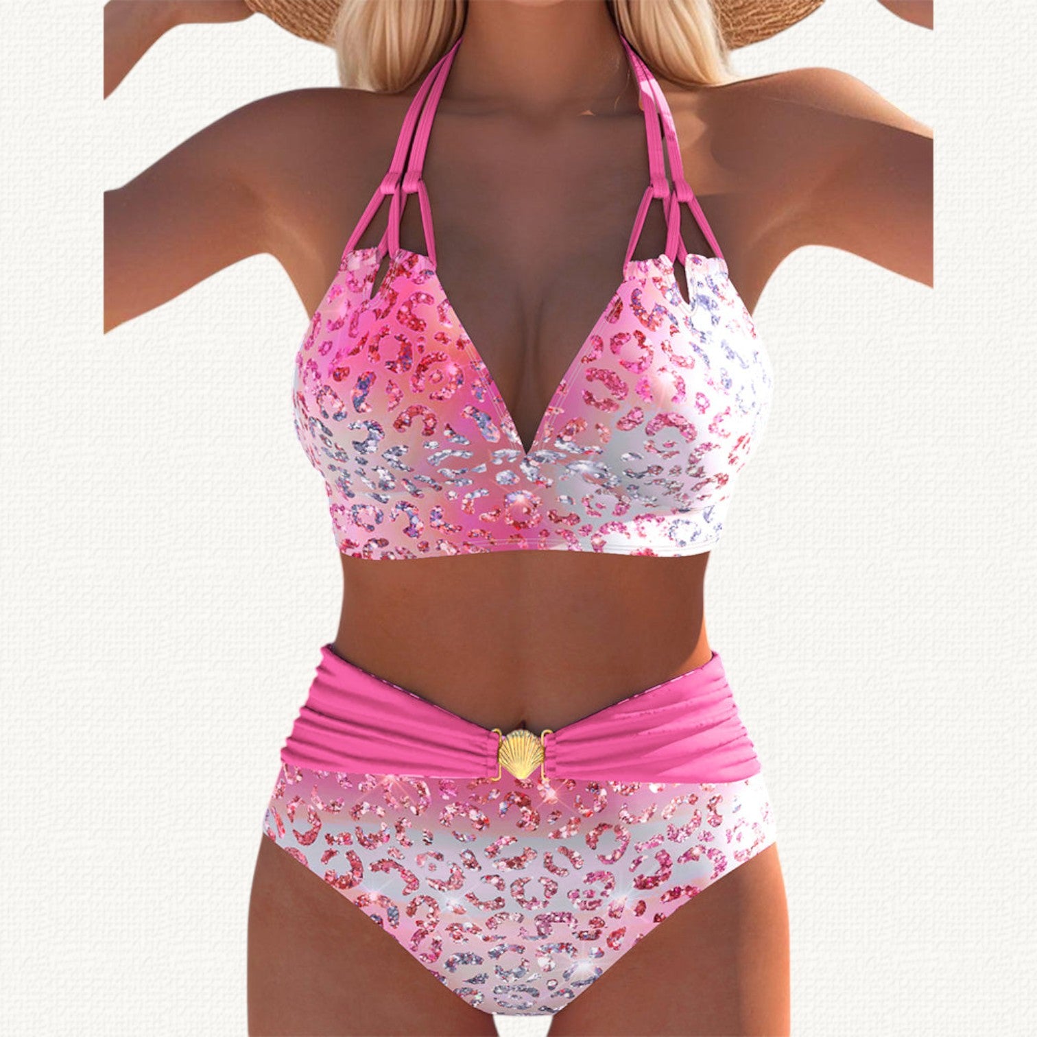 Sirena | Bikini Halter con Estampado Leopardo Degradado