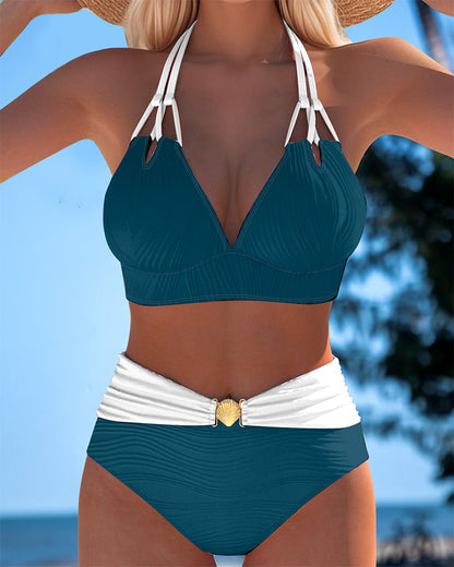 Coral | Bikini Halter Bicolor con Detalle Concha