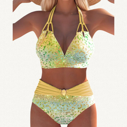 Sirena | Bikini Halter con Estampado Leopardo Degradado