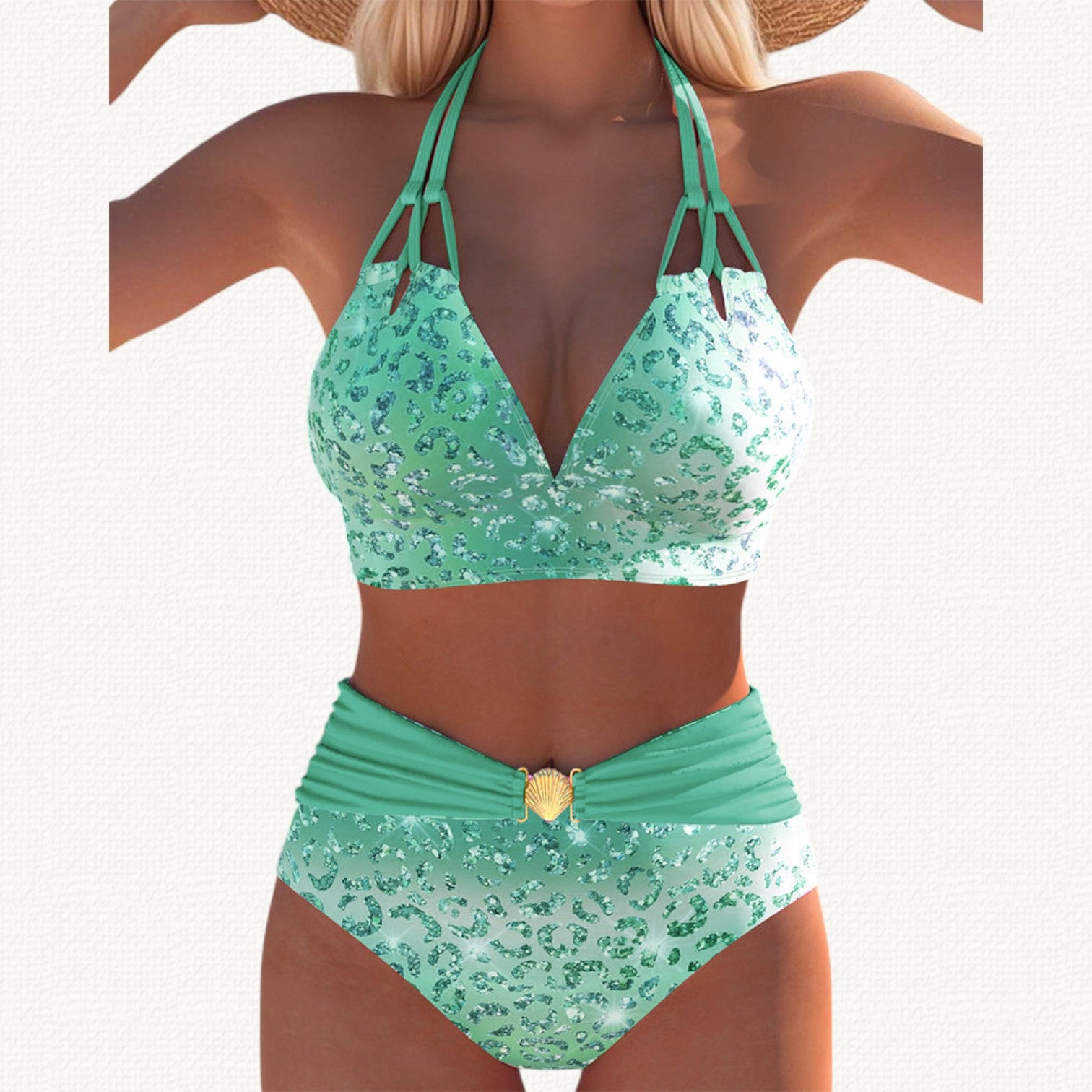 Sirena | Bikini Halter con Estampado Leopardo Degradado