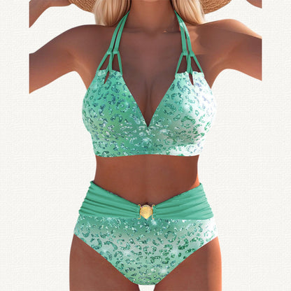 Sirena | Bikini Halter con Estampado Leopardo Degradado
