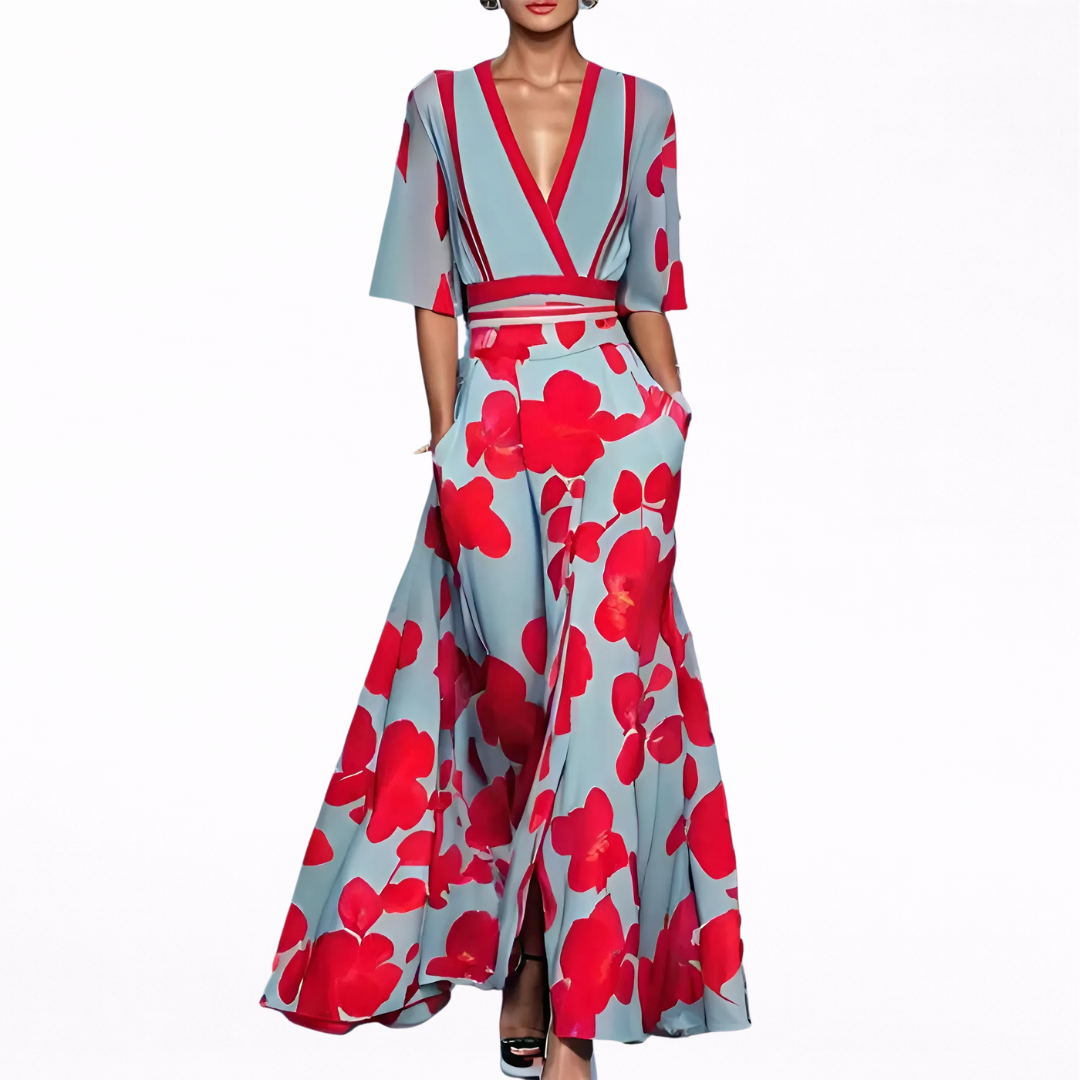 Valentina | Vestido Maxi Floral con Escote en V Profundo