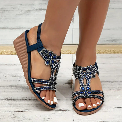 Trivessa | Sandalia de Cuña met Detalles de Strass y Tira Elástica
