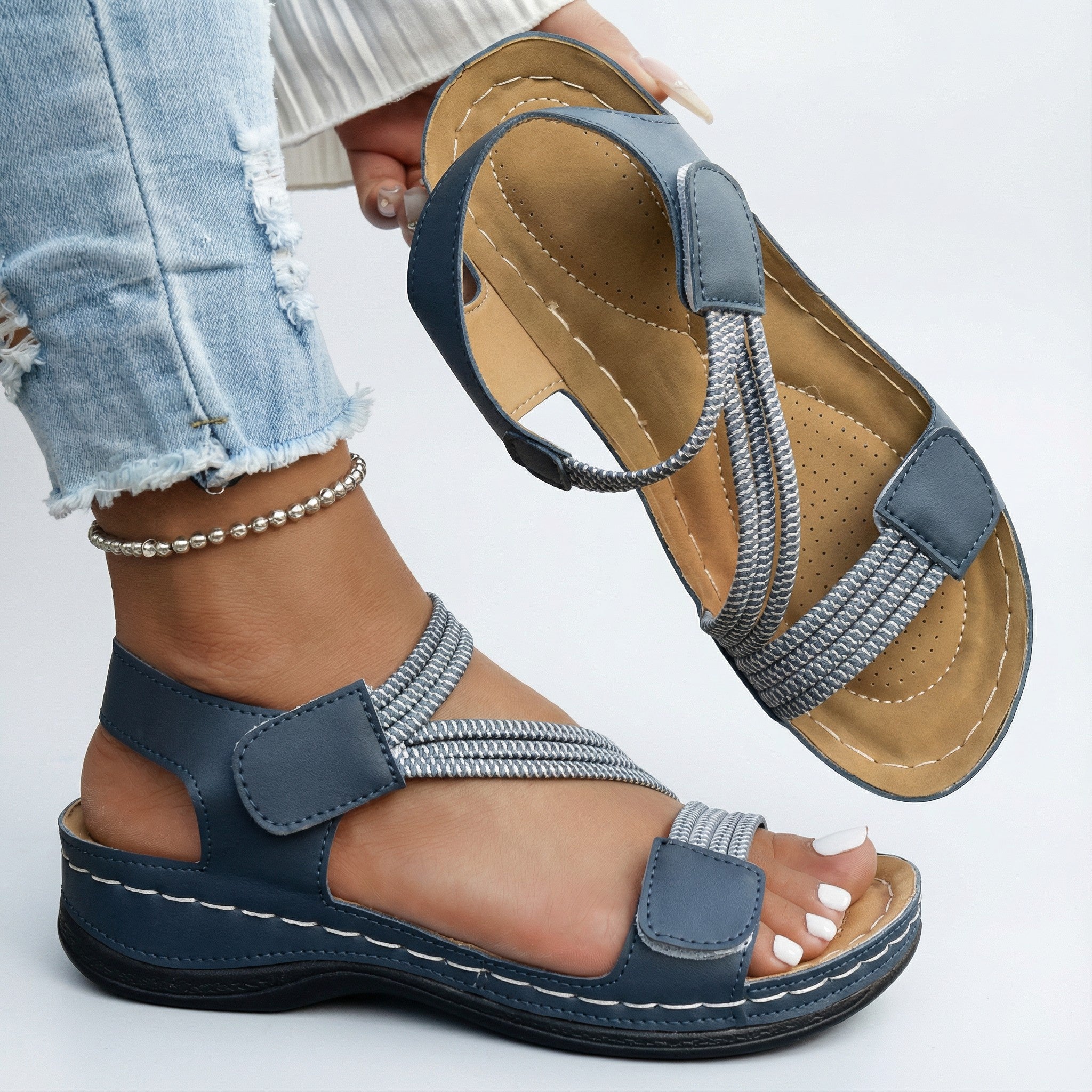 Rosa | Dames Orthopedische Sandaal met Dubbele Klittenband en Ergonomisch Voetbed