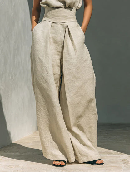 Flor | Blusa Sin Mangas y Pantalón Ancho en Algodón y Lino