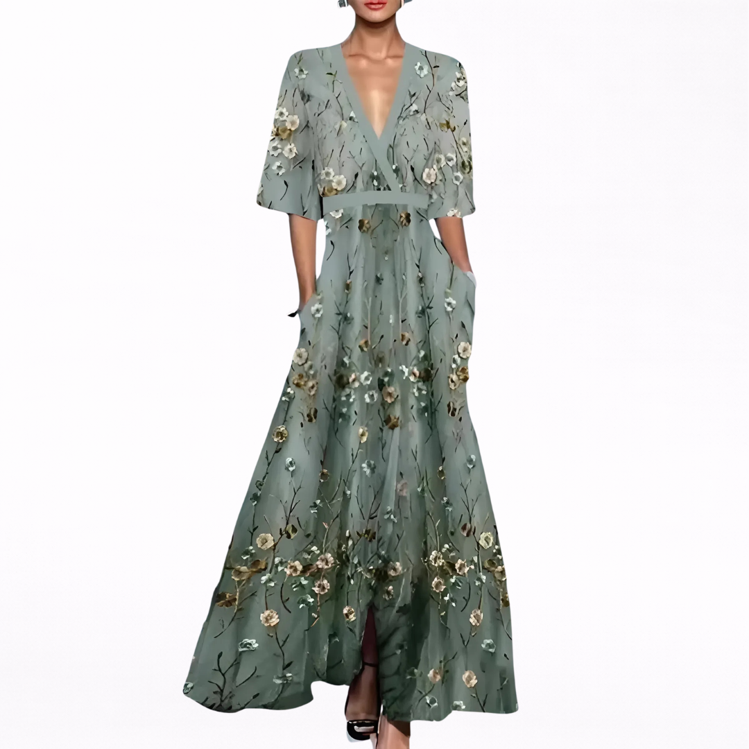 Valentina | Vestido Maxi Floral con Escote en V Profundo