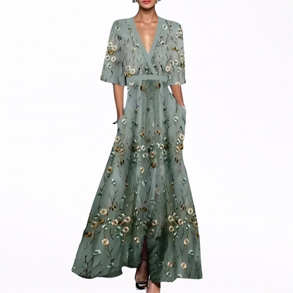 Valentina | Vestido Maxi Floral con Escote en V Profundo