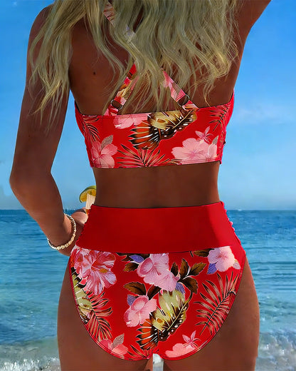 Hibisco | Bikini Cruzado Floral con Braga Alta