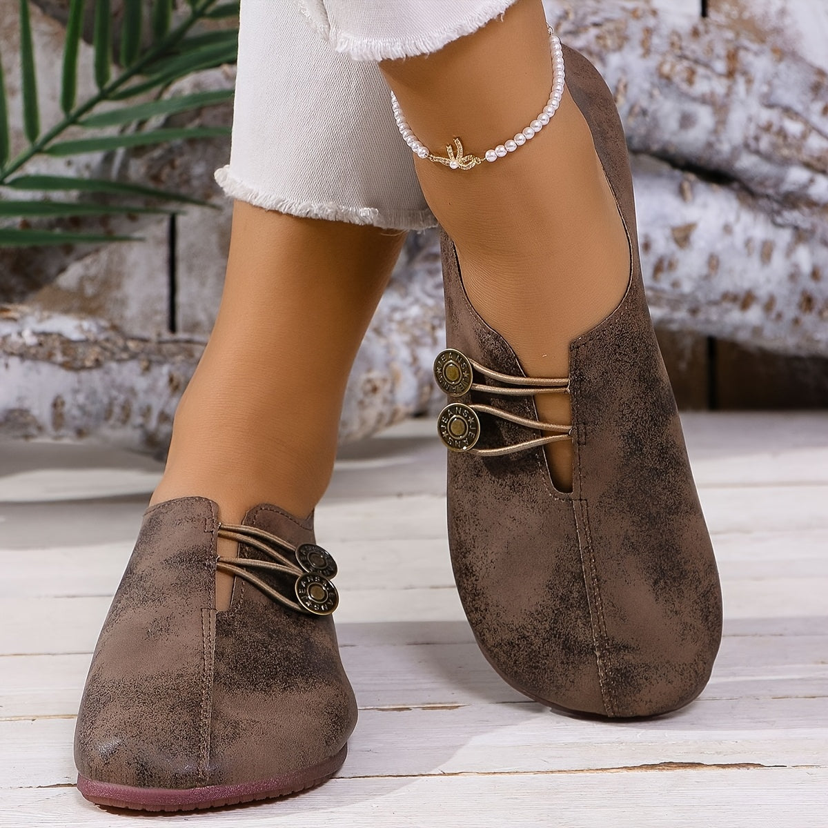 Dames Slip-On Ronde Neus Platte Schoenen - Lichtgewicht Casual & Stijlvolle Sneakers met Bovenwerk, Zachte Zool - Minimalistische Casual Kleding voor Reizen, Feesten (Het Hele Jaar), Dames Schoenen