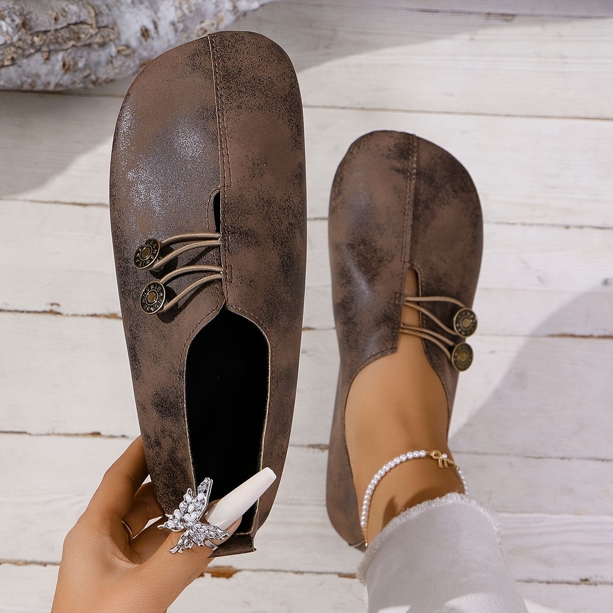 Dames Slip-On Ronde Neus Platte Schoenen - Lichtgewicht Casual & Stijlvolle Sneakers met Bovenwerk, Zachte Zool - Minimalistische Casual Kleding voor Reizen, Feesten (Het Hele Jaar), Dames Schoenen