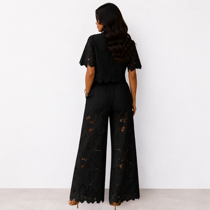 Isabela | Conjunto de Encaje de Camisa y Pantalón Palazzo