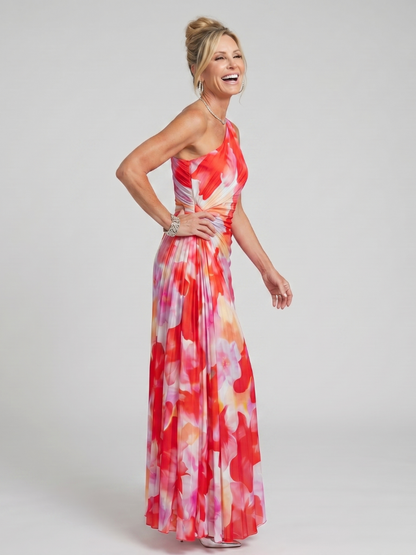 Taya | Vestido Maxi con Escote Un Hombro y Cuerpo Plisado
