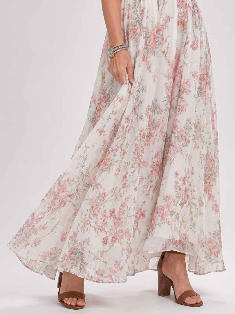Guinevere | Vestido Midi con Falda Fluida y Estampado Floral