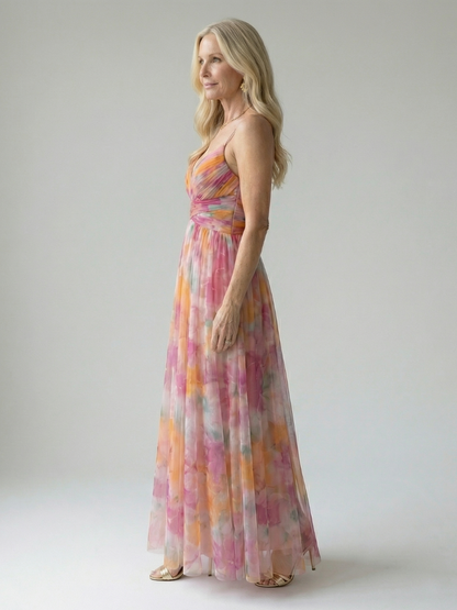 Isel | Vestido Maxi Cruzado Suave con Estampado Multicolor