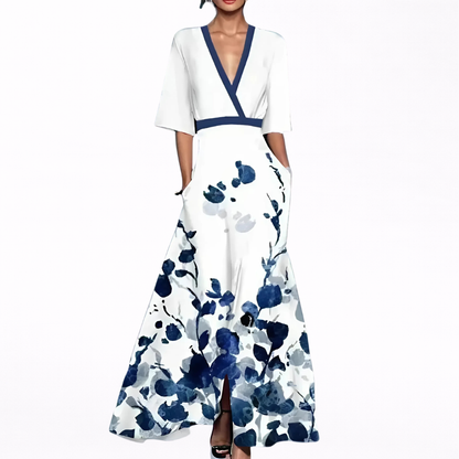 Valentina | Vestido Maxi Floral con Escote en V Profundo