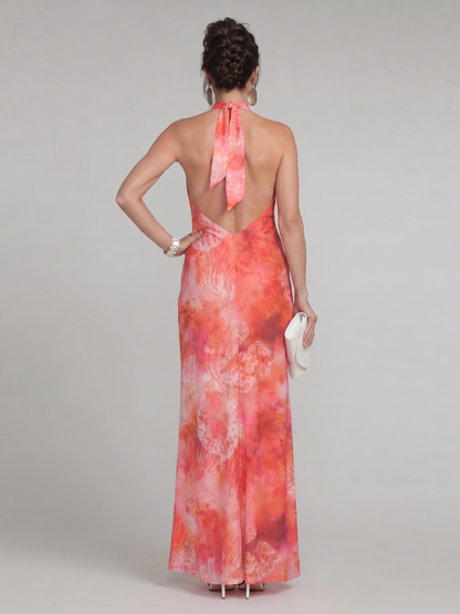 Coraline | Vestido Maxi sin Mangas con Cuello Halter y Estampado