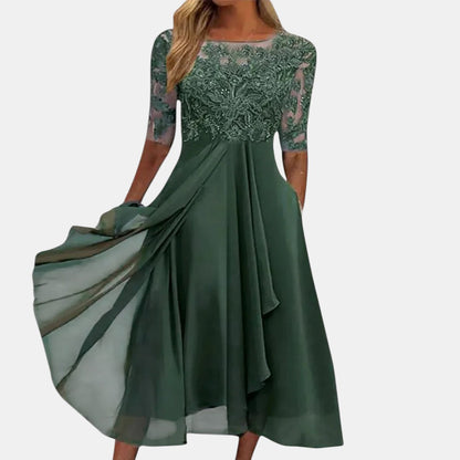 Rhonda | Vestido Midi de Encaje y Gasa