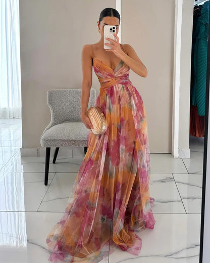 Giselle | Vestido Maxi Floral en Chifón con Tirantes