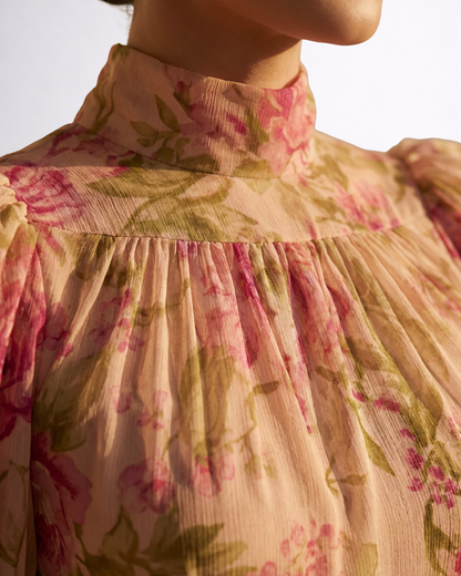 Rosario | Vestido Maxi Floral con Cuello Alto