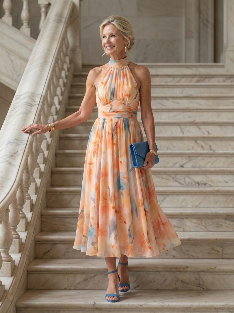 Elin | Vestido Midi Halter Suave y Ligero