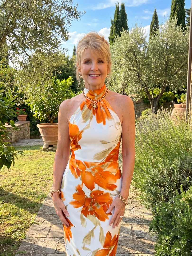 Zinnara | Vestido Midi con Estampado Floral y Cuello Halter