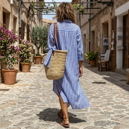Nichole | Vestido Camisero a Rayas con Corte Largo