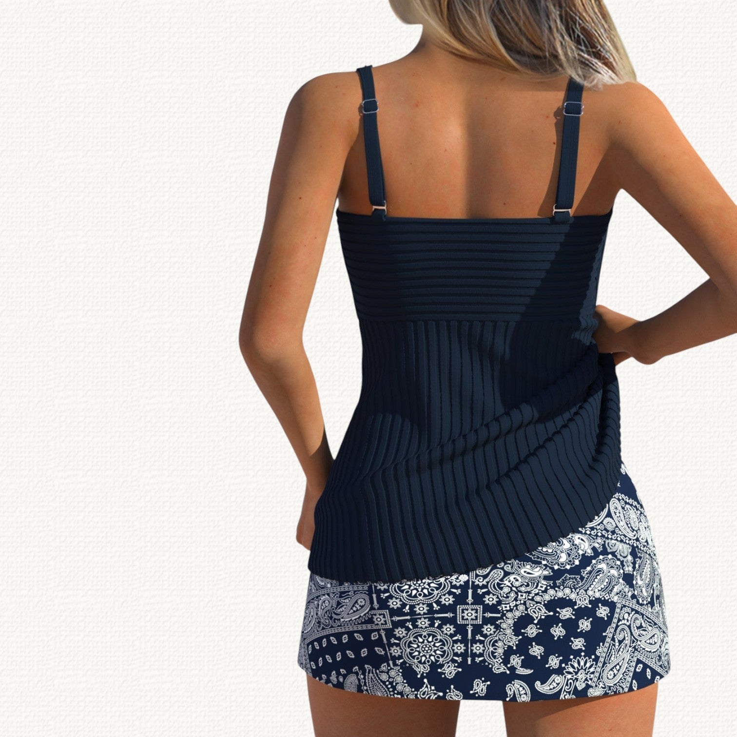 Palma | Tankini Acanalado con Falda Floral
