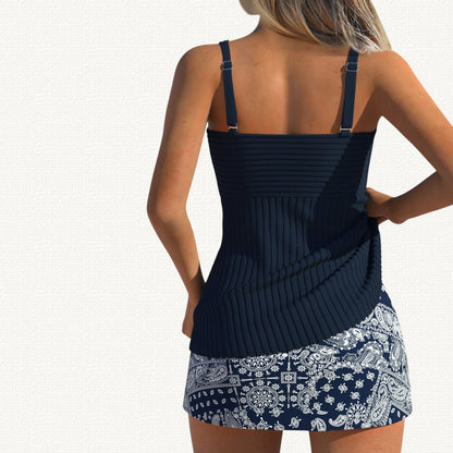 Palma | Tankini Acanalado con Falda Floral