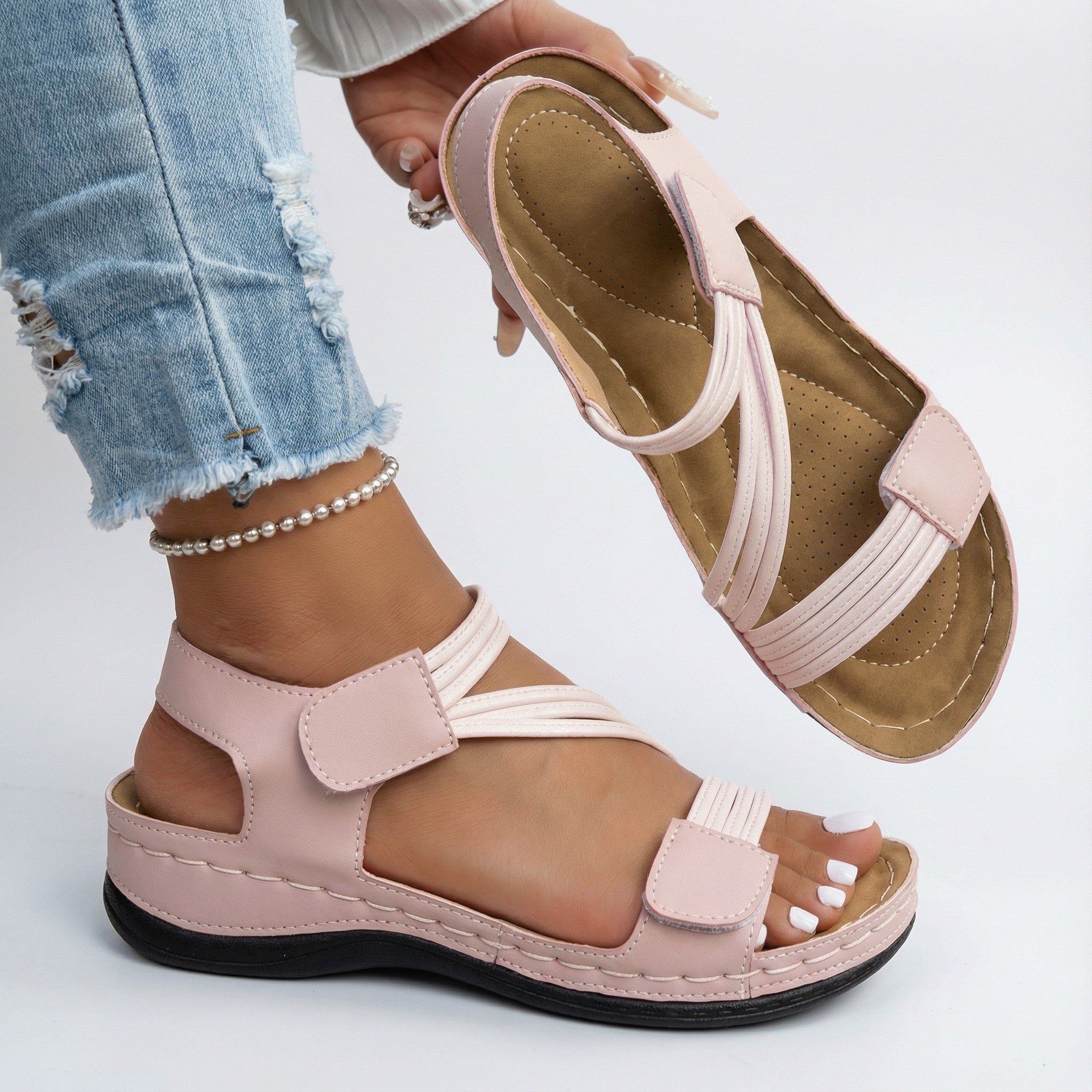 Rosa | Dames Orthopedische Sandaal met Dubbele Klittenband en Ergonomisch Voetbed