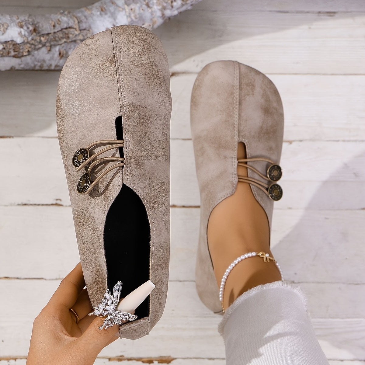 Dames Slip-On Ronde Neus Platte Schoenen - Lichtgewicht Casual & Stijlvolle Sneakers met Bovenwerk, Zachte Zool - Minimalistische Casual Kleding voor Reizen, Feesten (Het Hele Jaar), Dames Schoenen