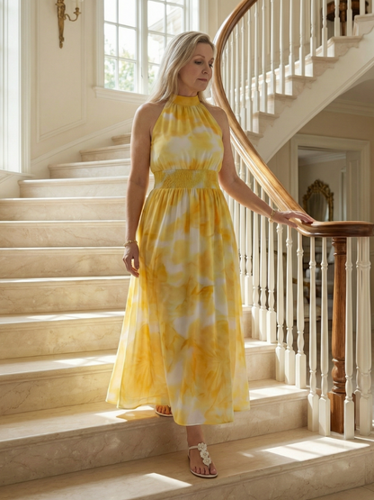 Sylin | Vestido Midi Halter con Pliegues