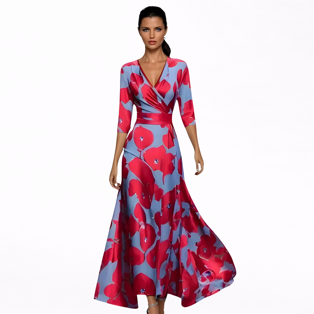 Emilia | Vestido Maxi Floral Acuarela con Escote en V