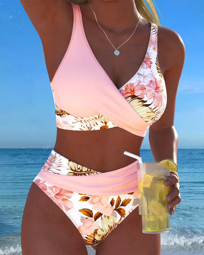 Hibisco | Bikini Cruzado Floral con Braga Alta