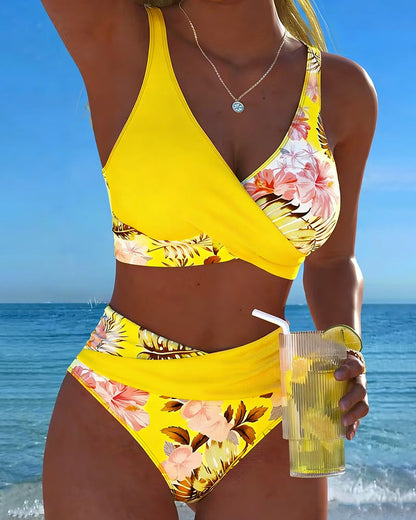 Hibisco | Bikini Cruzado Floral con Braga Alta