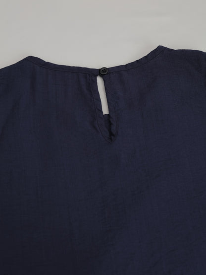 Lente/Zomer Dames Vakantiestijl Marineblauwe Mouwloze Onregelmatige Top + Hoge Taille Gestreepte Wijdvallende Broek met Wijde Pijpen Casual 2-delige Set, Geschikt voor Dagelijks Gebruik en op Vakantie 2A12590