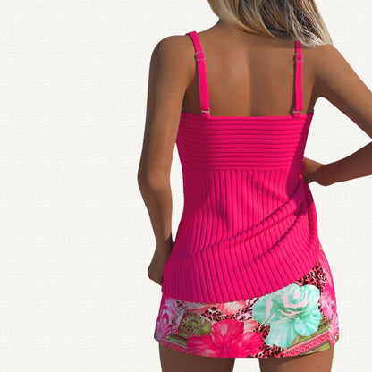 Palma | Tankini Acanalado con Falda Floral