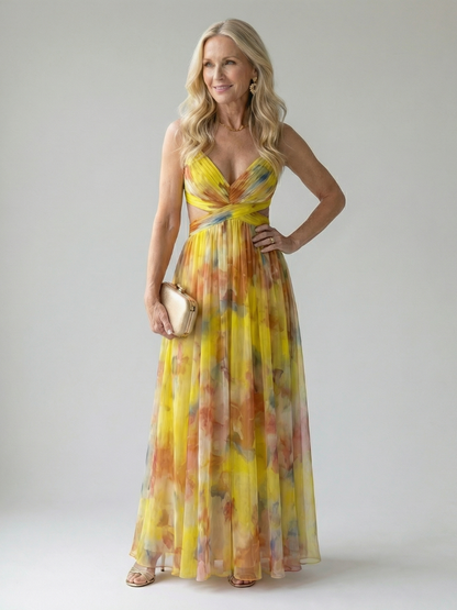 Isel | Vestido Maxi Cruzado Suave con Estampado Multicolor