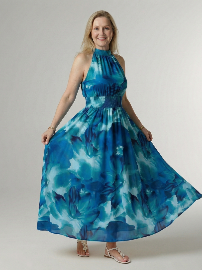 Sylin | Vestido Midi Halter con Pliegues