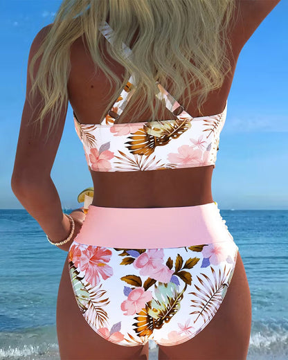 Hibisco | Bikini Cruzado Floral con Braga Alta