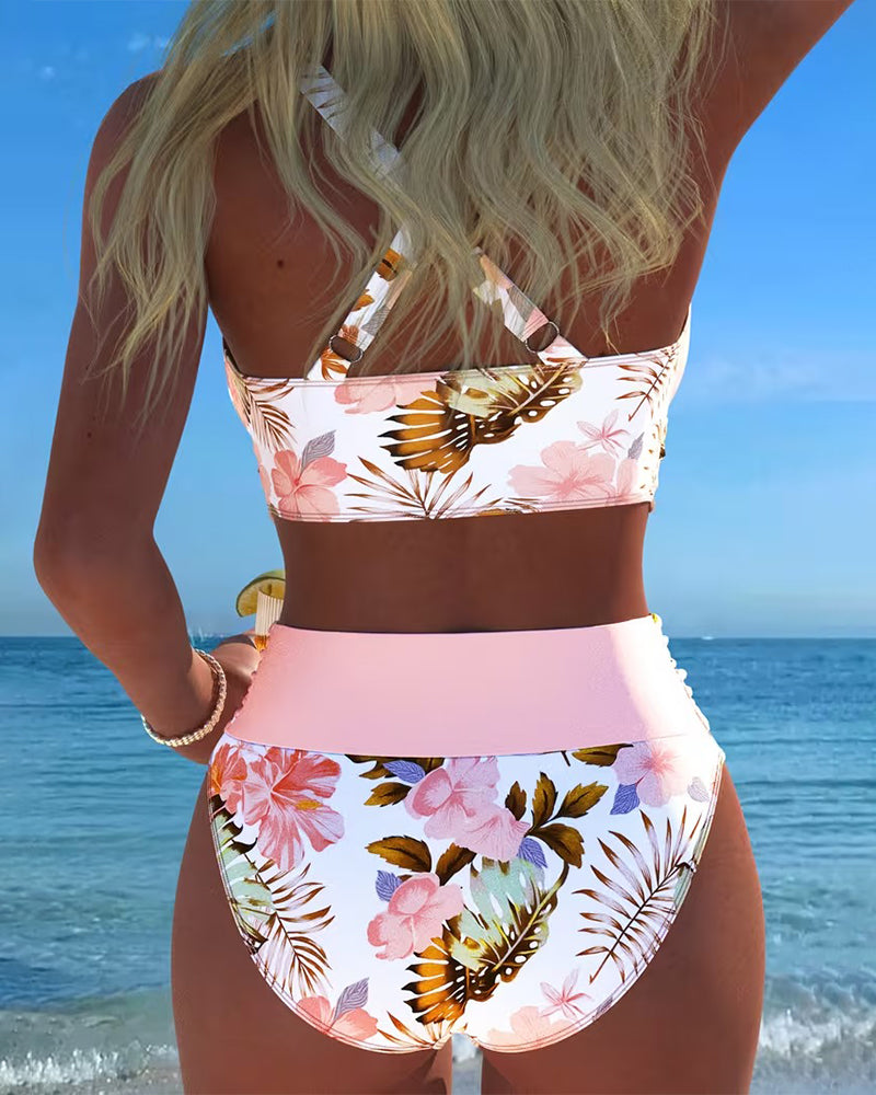 Hibisco | Bikini Cruzado Floral con Braga Alta