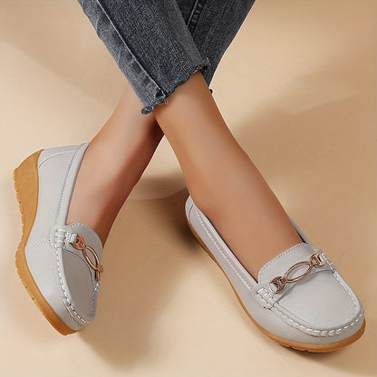 Bianca | Dames Leren Loafer met Gouden Ketting Detail en Comfort Zool