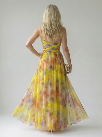 Isel | Vestido Maxi Cruzado Suave con Estampado Multicolor