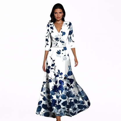 Emilia | Vestido Maxi Floral Acuarela con Escote en V