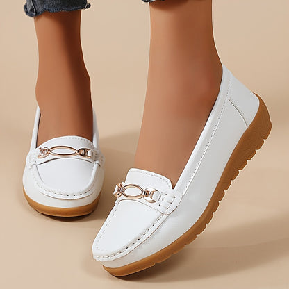 Bianca | Dames Leren Loafer met Gouden Ketting Detail en Comfort Zool