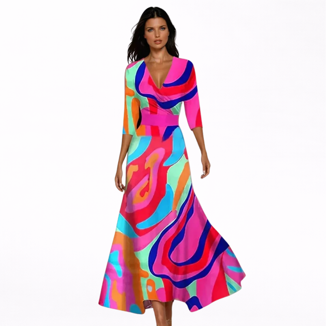 Emilia | Vestido Maxi Floral Acuarela con Escote en V