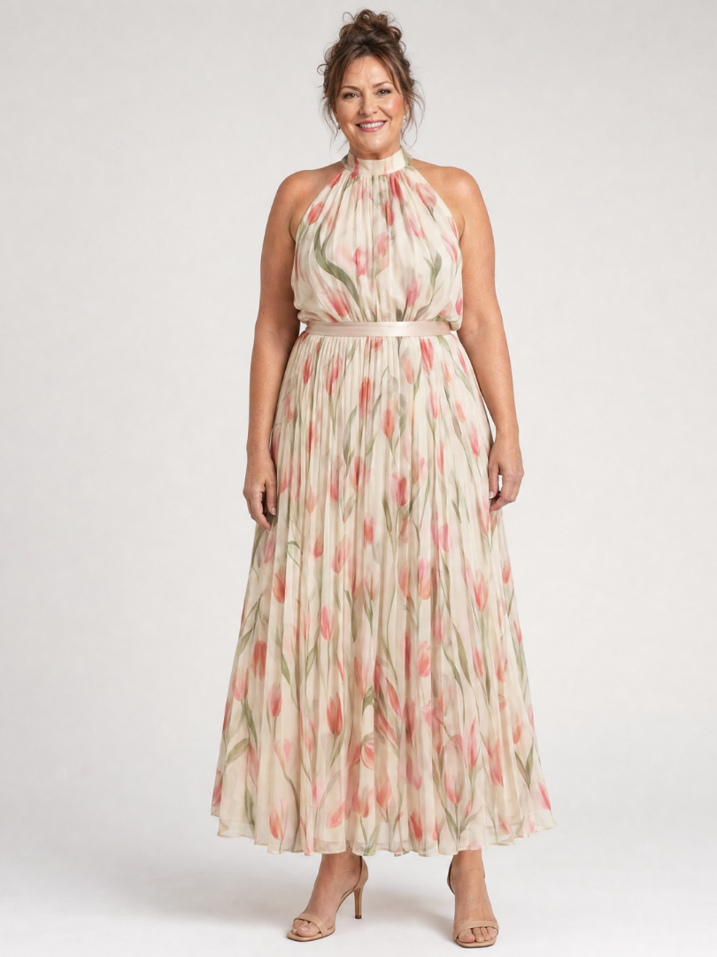 Aurelle | Vestido Midi Halter con Estampado Floral