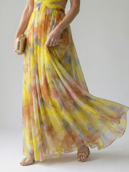 Isel | Vestido Maxi Cruzado Suave con Estampado Multicolor