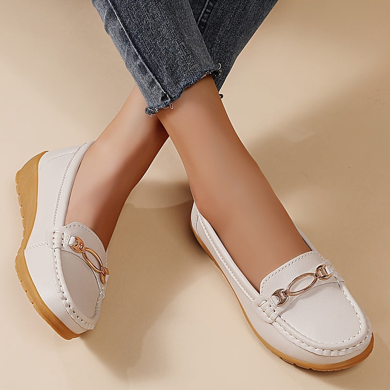 Bianca | Dames Leren Loafer met Gouden Ketting Detail en Comfort Zool