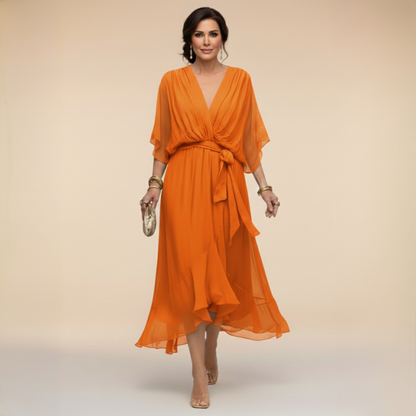 Monica | Vestido Midi en Chifón con Escote en V y Cinturón