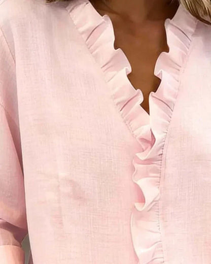 Indie | Blusa de mujer con volantes y cuello en V